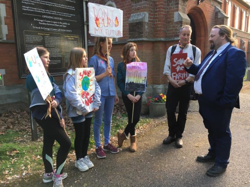 From left: Alice, Maia, Steph, Olivia, who protested outside of Medway Council, inspiring Cllr Vince Maple to put forward the climate motion. They are here protesting outside the Council meeting in Thursday to support Medway Labour’s motion